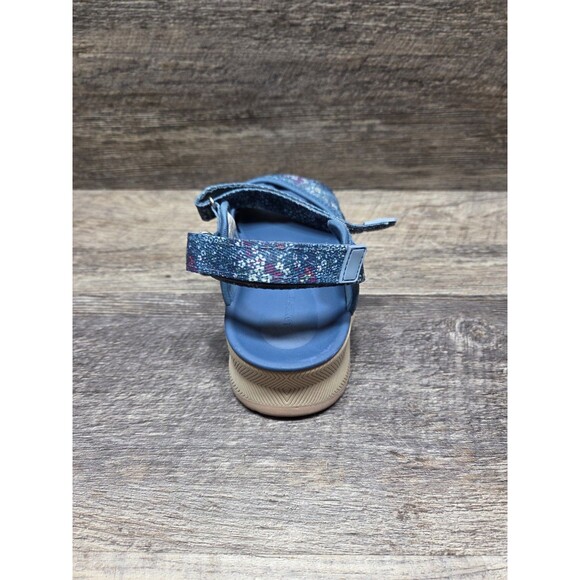 Lands End Sandals Womens 7B Strappy Wedge Comfort Blue Flowers Hook&Loop - Picture 7 of 9